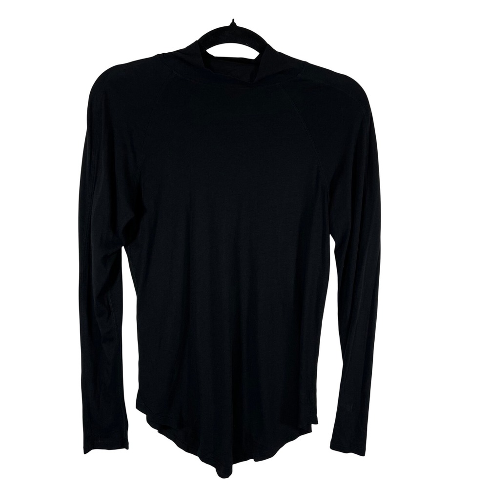 Lululemon Black Mock Neck Long Sleeve Raglan Top Curved Hem Activewear Womens S